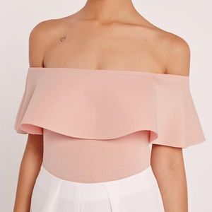 Missguided Tops - Blush Off The Shoulder Bodysuit Missguided Tops - Blush Off The Shoulder Bodysuit